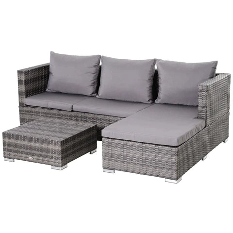 Rootz Sofa Set - Garden Furniture Set - Side Table - Coffee Table - 5-level Backrest - PE Rattan - Grey - 130 X 64 X 62 Cm