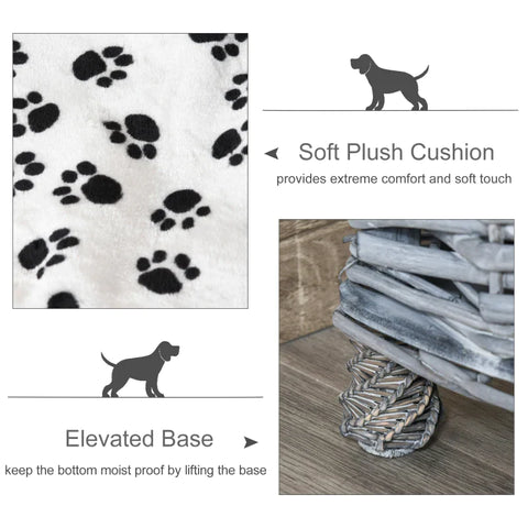 Rootz Haustiersofa – Grau – Korbgeflecht, Plüsch, PP-Baumwolle – 26,77 cm x 26,77 cm x 12,6 cm