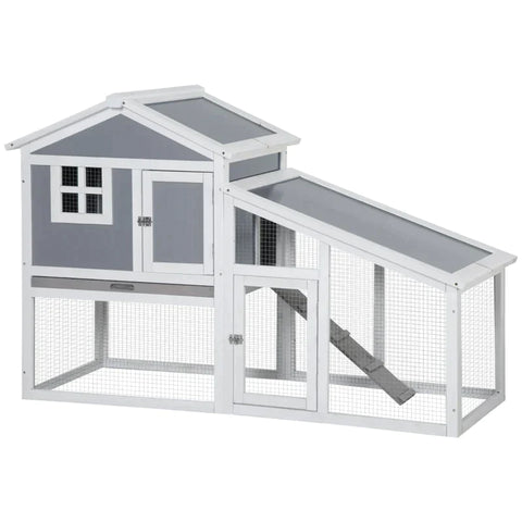 Rootz Rabbit Hutch - Wooden Rabbit Hutch - 2 Tier Guinea Pig Cage - Bunny Run - Small Animal House - Grey - 150 x 66 x 100cm