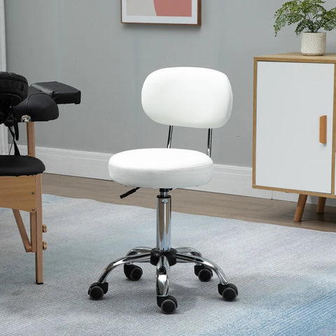 Rootz Saloon Stools - Set Of 2 Work Stools - Work Stools - Stools - With Backrest - Height-adjustable - Faux Leather/Foam/Steel - White - 48 x 48 x 77-92 cm