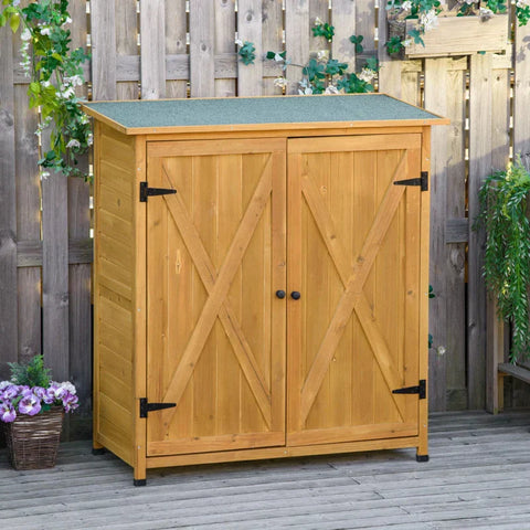Rootz Garden Shed - Wooden Garden Storage Shed - Fir Tool Cabinet - Organizer With Shelves - Double Door - Asphalt Roof - Natural - 110 x 55 x117 cm