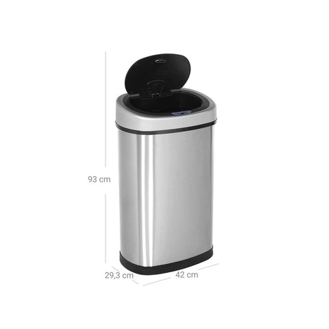 Rootz Trash Can - Soft Close Function - Ideal Waste Container - Bathroom Trash - Perfect Design - High-quality - Inner Bucket - Hand Sensor 50 L - Stainless Steel - Silver-Black - 29.3 × 72.2 × 42cm