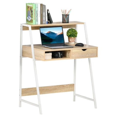 Rootz Desk -  Desk With Drawer And Shelf - Large Storage Space - E1 Chipboard - Metal Frame - Natural - 80 x 50 x 100 cm