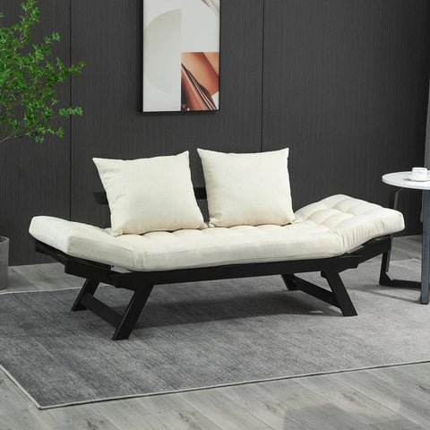 Rootz Sofa Bed - Folding Sofa Bed - 2-seater Adjustable Linen - Cream - W164 x D66 x H81cm