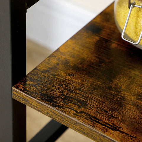 Rootz Kitchen Shelf - Industrial Design - 4 Shelves - 4 Hooks - Standing Shelf - Shelf - Brown + Black - 65cm x 30cm x 102cm