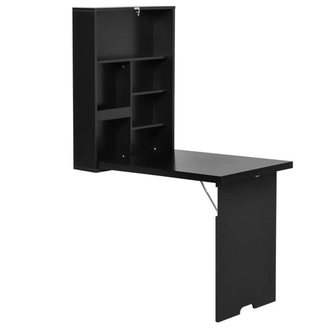 Rootz Wall Table - Folding Wall-Mounted Drop-Leaf Table With Chalkboard Shelf - Multifunction - Black - 60 cm x 94.5 cm x 147 cm