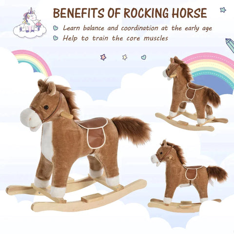 Rootz Rocking Animal - Rocking Horse - Baby Rocking Animal - Animal Sounds Toy - Brown - 65 x 32.5 x 61 cm