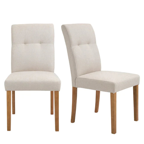 Rootz Set of 2 Dining Chairs - Dining Chairs with Padded Seat - Polyester Fabric - Foam - Rubber Wood - Beige - 50cm x 62cm x 96cm