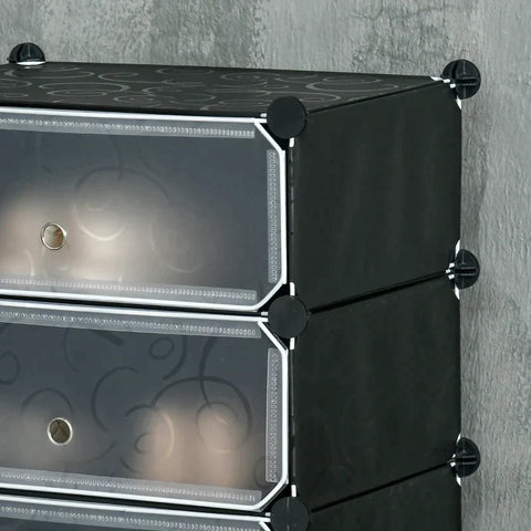 Rootz schoenenrek - modulair schoenenrek voor 6 paar schoenen - abs connectoren - deurplaat - houten hamer - zwart - 49L x 36,5B x 108H cm