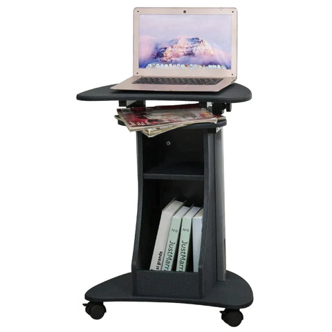Rootz Laptop Table - Laptop Stand - Notebook Table - Computer Tablet - Castors And Shelf - Black - 54 x 40 x 80-115 cm