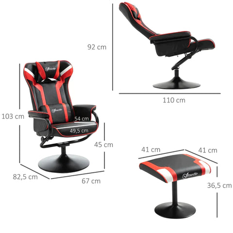 Rootz Relax Chair - Relaxation Chair - With Stool - TV Chair - Upholstered Chair - Game Style - Gaming Chair - Reclining Function - 130° Tiltable - Black/Red - 67 x 82.5 x 103 cm
