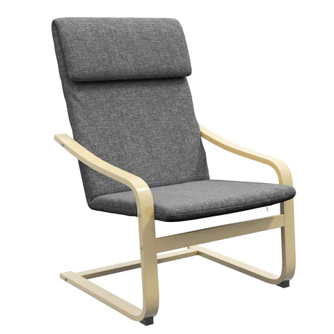 Rootz Armchair With Headrest And Armrests - Linen Look Cover - Recliner - Wooden Frame - Eucalyptus Wood - Foam - Gray + Natural - 66.5W x 80D x 99H cm