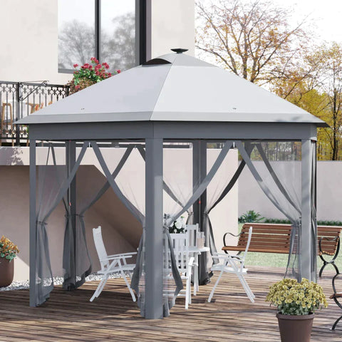 Rootz Gazebo - Foldable Gazebo - Garden Gazebo - Pavillon - Garden Pavillon - Party Tent - Solar LEDs - Grey - 4.5 x 3.4 m