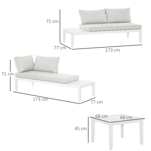 Rootz Gartenmöbel-Set – 3-teiliges Gartenmöbel-Set – Doppelsofa – Chaiselongue – Couchtisch – Sitzkissen – Cremeweiß