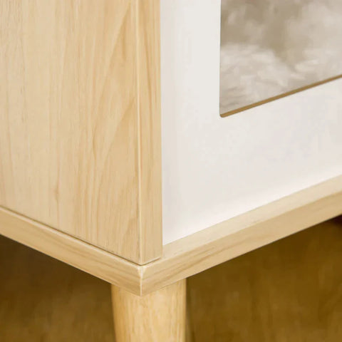 Rootz Cat Cave - Cat Bed - Side Table - Animal House - Cat Nest - Coffee Table with Cushion - Cat Motif for Bedroom Living Room - Natural Pine Wood - 40 x 40 x 50 cm