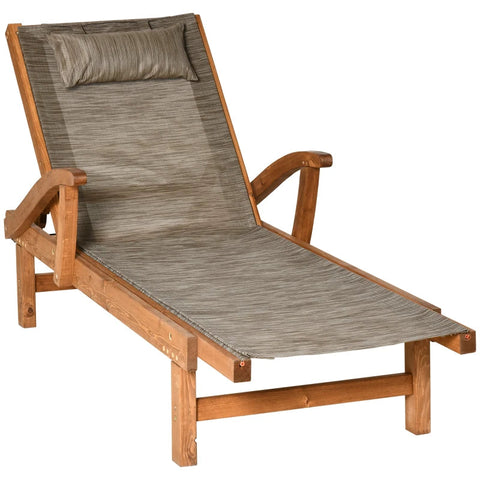 Rootz Outdoor Garden Lounger - Sun Lounger - Solid Wood - Weather Resistant - Brown + Gray - 194cm x 70cm x 32cm
