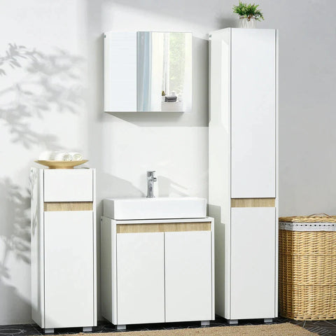 Rootz Mirror Cabinet - Bathroom Cabinet - Adjustable Shelf - Quiet Closing - Chipboard - Glass - White - 48 x 15 x 45 cm