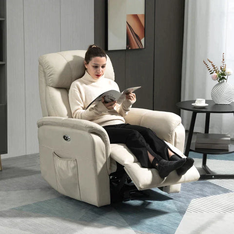 Rootz Relax Chair - Electric Recliner Chair - With Remote Control - Adjustable Backrest 155° - Extendable Footrest - Creamy White - 95W x 90D x 105H cm