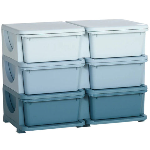 Rootz Kids Storage Box - 6 Large Drawers - Rounded Edges - Space For Toys - Children's Room - Pull-out Design - Sky Blue+pale Blue - 275L x 37W x 56.5H cm