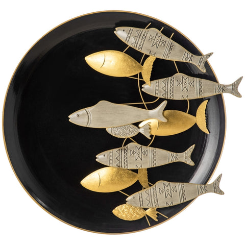 Rootz Metal Wall Decor - Wanddecoratie met Vis - 3D Effect - Zwart + Goud + Zilver - 78cm x 4.5cm x 75 cm