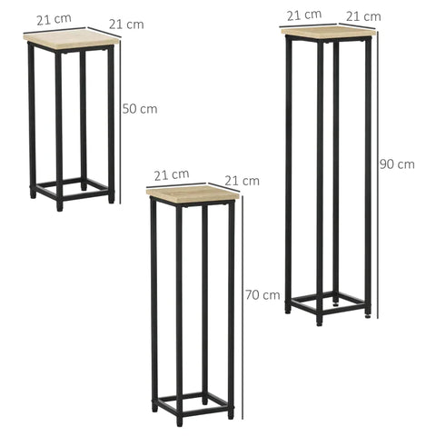 Rootz Plant Stands - Flower Stand - 3-delige Plant Stand Set - Stapelbaar Ruimtebesparend - Staal - Bruin/Zwart - 21cm x 21cm x 50/70/90cm
