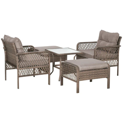 Rootz Rattan Garden Furniture - 5-Piece Rattan Lounge Set - Seating Set Sofa - With Stool Table - PE Rattan/Steel - Brown