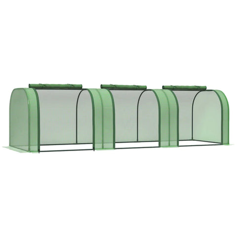Rootz Foil Greenhouse - Three Roll Up Doors - Heavy Duty - Tarpaulin - Steel Frame - Green - 2.95 x 1 x 0.8m
