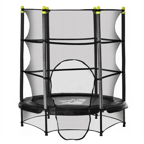 Rootz Trampoline voor Kinderen - Fitnesstrampoline met Veiligheidsnet - Randafdekking - Met rubberen touw gevoerd - Binnen - Buiten - Springen - Tuintrampoline - Staal - Zwart - 140L x 140W x 160H cm