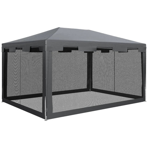 Rootz Pavilion - Party Tent - Garden Gazebo - Garden Tent - Marquee with Side Walls - Metal - PE - White + Dark Gray + Black - 4 x 3 m