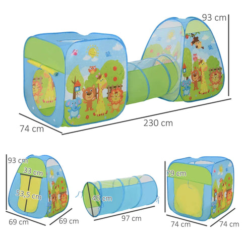 Rootz Kinderspeeltent - Babytent - 3-delige Speeltent - Kindertenttunnel - Gemakkelijk op te zetten Kindertent - Opvouwbare polyester tent - Kleurrijk - 230 X 74 X 93 Cm