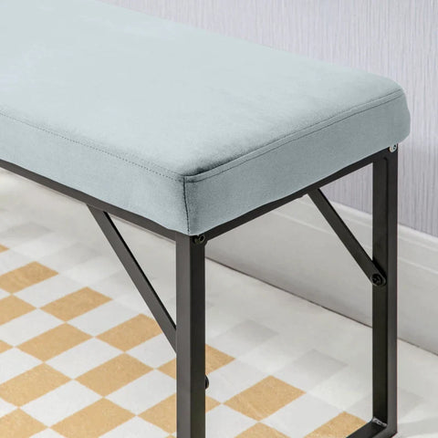 Rootz Seating Bench - Upholstered Cushion - Shoe Bench- Hallway Bench- Including Upholstery - Velvet Polyester - Light Blue + Black - 100L x 35B x 47H cm