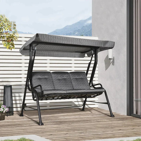 Rootz Garden Swing - Hammock Swing - 3 Seater - Adjustable Sun Canopy - Grey - 200 x 120 x 170 cm