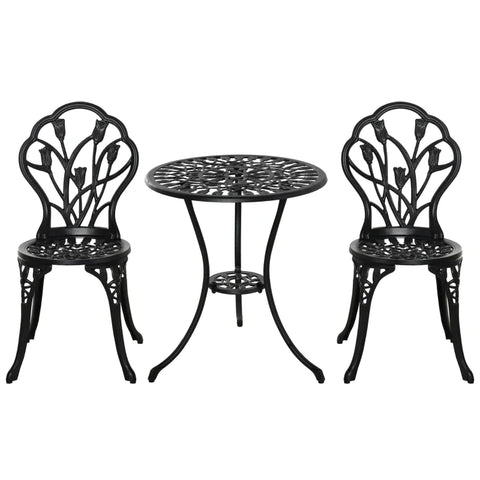 Rootz 3-piece Garden Table Set - Seating Group - Dining Set - Garden Furniture Set - Aluminum - Black - Ø60 x 67H cm