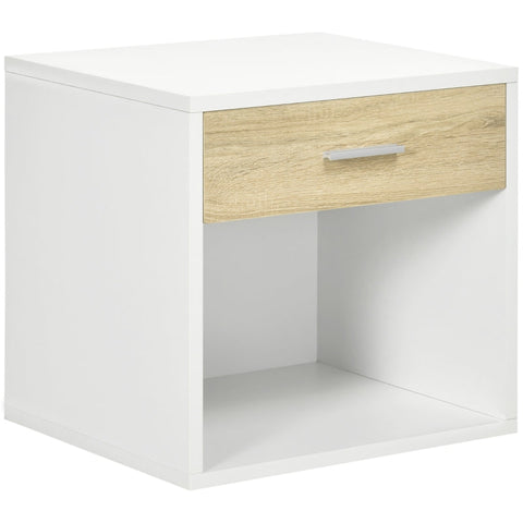 Rootz Bedside Table - Side Table - With Drawer - In Wood Look - Chipboard - White - 47.5 x 40 x 45cm