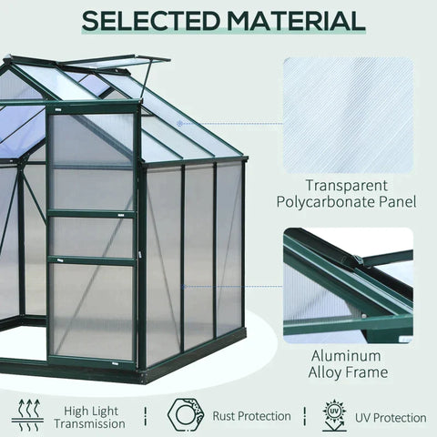 Rootz Greenhouse - Walk-in Mini Greenhouse - Met Dakraam - Schuifdeur - Aluminium/PC Board - Groen/Transparant - 190 x 192 x 201cm