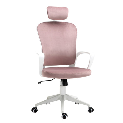 Rootz Office Chair - Ergonomic Swivel Chair - Desk Chair - With Rocker Function - Ergonomic Chair -  Height-adjustable - With Armrests Headrest - Velvety Polyester - Pink - 63 X 64 X 118-128 Cm