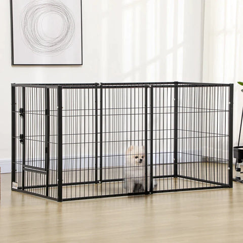 Rootz Heavy Duty Pet Playpen - 6 Panel Exercise Pen For Dogs - With Adjustable Length - Lockable Door - For Indoors And Outdoors - Small And Medium Dogs - Black - 82.5-150 x 81cm