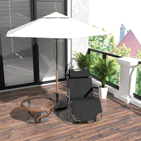 Rootz Sonnenliege mit Kissen – faltbare Strandliege – 2-stöckige Gartenliege – 2-in-1-Entspannungsliege – Metall + Oxford-Stoff – Schwarz – 118 x 60 x 80 cm