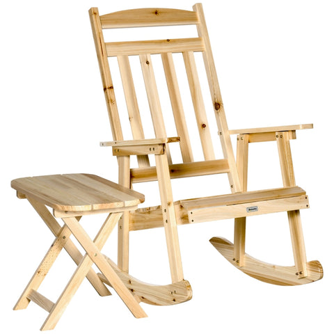 Rootz Rocking Chair - Side Table - 2-part Rocking Chair Set - Garden Chair With Armrests - High Backrest - Outdoor - Natural -115L x 67W x 89H cm