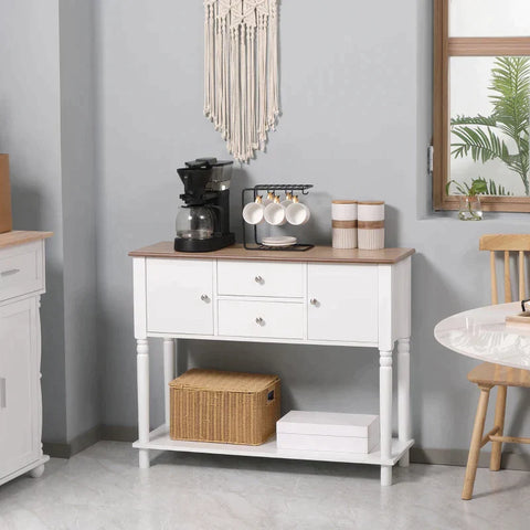 Rootz Sideboard - Buffet Cabinet - 2 Cupboard Compartments - 2 Drawers - Table Top - With Wood Grain - White - 100 x 35 x 81.5cm
