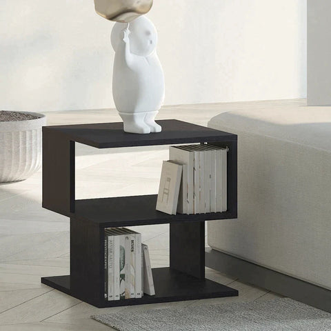 Rootz Side Table - 2-tier Side Table - Bed Table With Modern Design - Coffee Table For Office - Living Room - Dining Room - Black - 40 x 40 x 43 cm