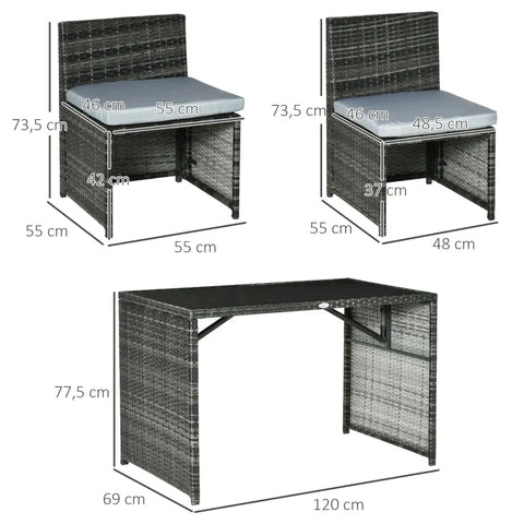 Rootz Gartenmöbel-Set – 5-teiliges Polyrattan-Gartenmöbel – Esszimmer-Set – Garten-Set – Sofa-Set – Stahl/PE Polyrattan/Polyester – Grau