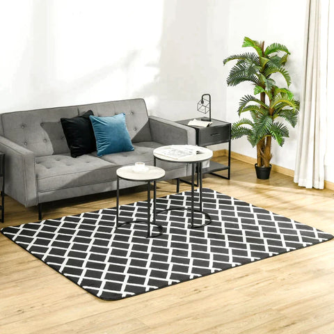 Rootz Diamond Pattern Rug - Carpet - Non-Woven Backing - Living Room - Bedroom - Dining Room - Playroom - Black + White - 230cm x 160cm x 0.7-0.8 cm