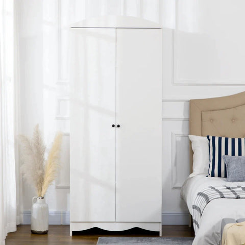 Rootz Wardrobe - 1 Clothes Rail - 2 Shelves - Closet With Shelves - Stylish Bedroom Storage - White - 75 cm x 50 cm x 180 cm