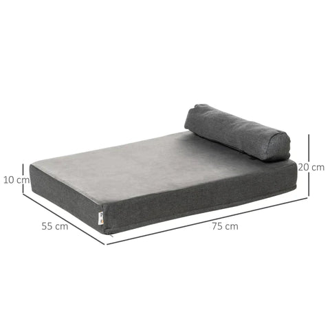 Rootz Pet Bed - Hondenmatras - Hondenmat - Hoes Afneembaar Wasbaar - Linnen Polyester - Fluweel Polyester - PP Katoen - Grijs - 75 x 55 x 20 cm