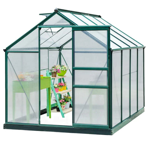 Rootz Greenhouse - Helder Polycarbonaat Greenhouse - Grote Walk-in Green House - Aluminium/PC Board - Groen/Transparant - 190L x 252B x 201H (cm)