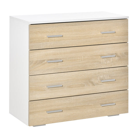 Rootz Drawer Cabinet -  Bathroom Cabinet - Chest Of Drawers With 4 Drawers - Bedroom - Living Room - White/Oak - 76 x 35 x 72 cm