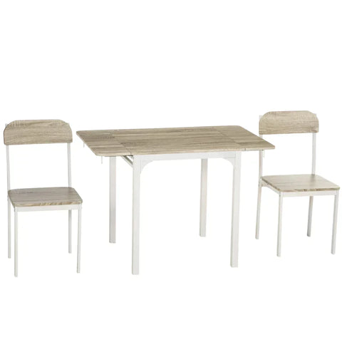 Rootz 2-piece Seating Group - Foldable Dining Table With 2 Chairs - Folding Table - White + Natural - 110 cm x 70 cm x 75 cm