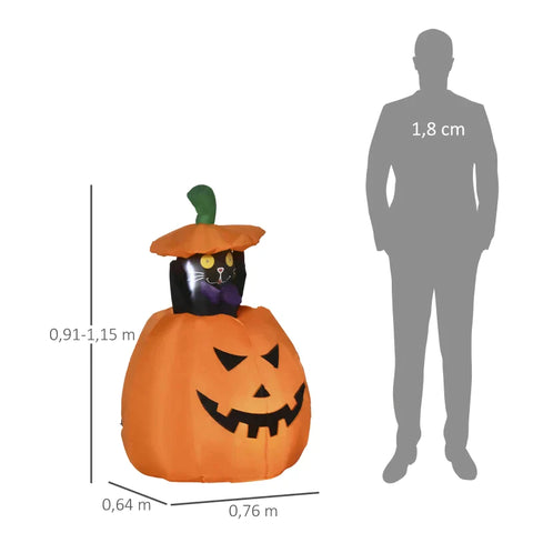 Rootz Pumpkin Ghost With Moving Cat - Halloween Decoration - Garden Decoration - Inflatable LED Lighting - Orange - 76 x 64 x 115cm