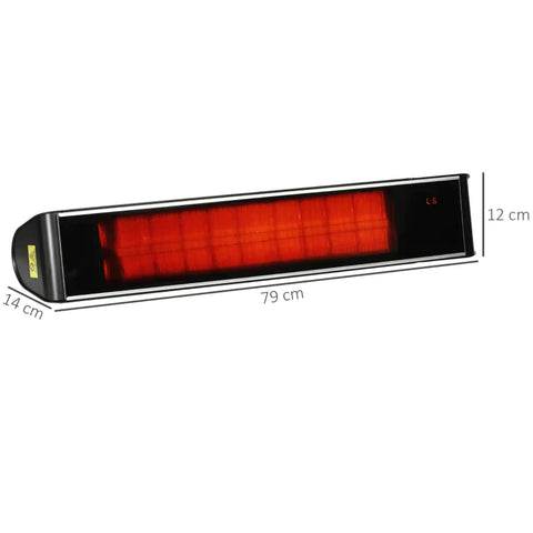 Rootz Infrared Heater - Electric Patio Heater - 6 Levels - No Glare with Remote Control - Aluminum - Black - 79 x 14 x 12 cm